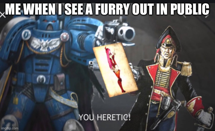 HERETIC! | ME WHEN I SEE A FURRY OUT IN PUBLIC | image tagged in heretic | made w/ Imgflip meme maker