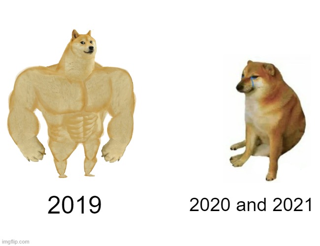 Buff Doge vs. Cheems Meme | 2019; 2020 and 2021 | image tagged in memes,buff doge vs cheems | made w/ Imgflip meme maker