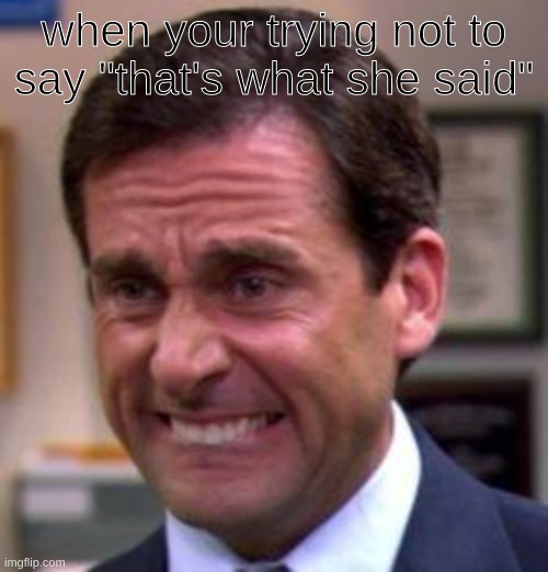 That's What She Said! | when your trying not to say "that's what she said" | image tagged in michael scott,that's what she said | made w/ Imgflip meme maker