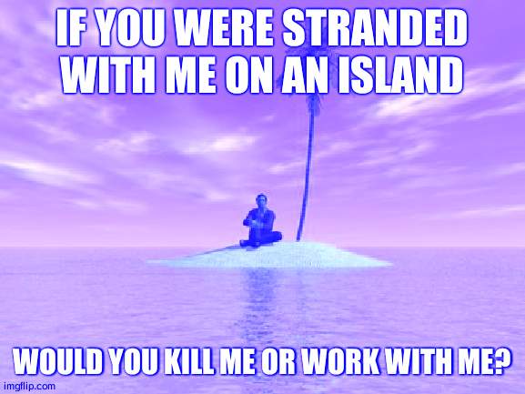 CAN WE MAKE THIS A TREND ;<; | IF YOU WERE STRANDED WITH ME ON AN ISLAND; WOULD YOU KILL ME OR WORK WITH ME? | image tagged in desert island | made w/ Imgflip meme maker