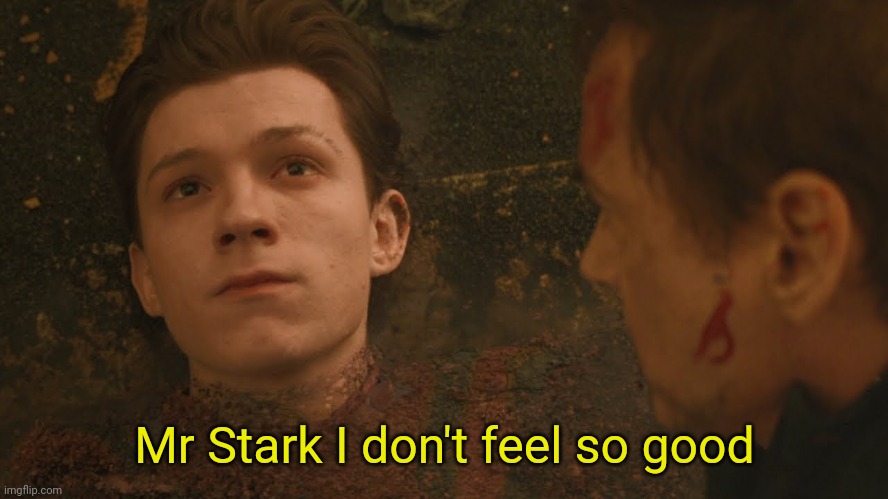 Mr Stark I don't feel so good | Mr Stark I don't feel so good | image tagged in mr stark i don't feel so good | made w/ Imgflip meme maker