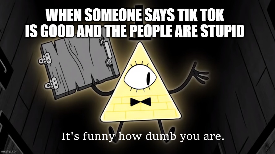 It's Funny How Dumb You Are Bill Cipher | WHEN SOMEONE SAYS TIK TOK IS GOOD AND THE PEOPLE ARE STUPID | image tagged in it's funny how dumb you are bill cipher | made w/ Imgflip meme maker