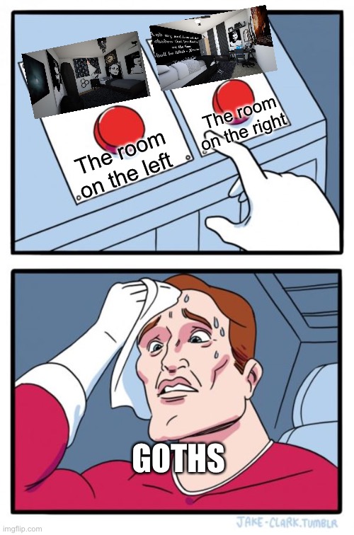 Two Buttons | The room on the right; The room on the left; GOTHS | image tagged in memes,two buttons,goth,gothic,edgar allan poe,vampires | made w/ Imgflip meme maker