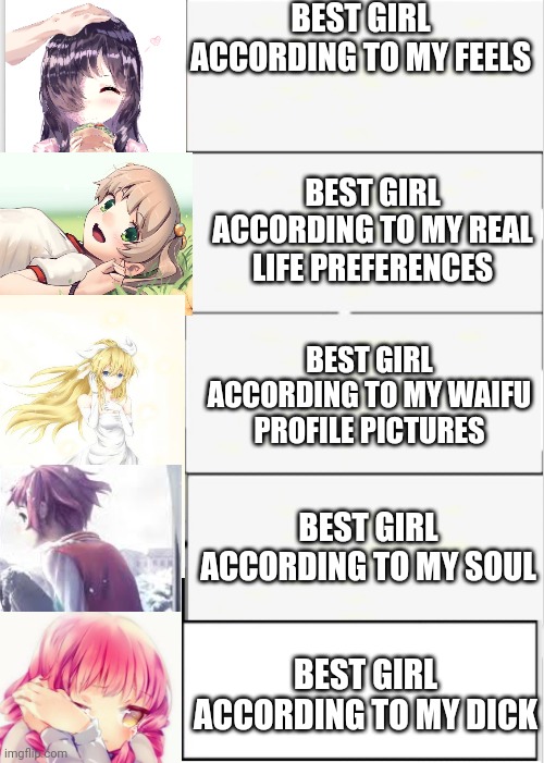Whinnie the pooh fancy 5 | BEST GIRL ACCORDING TO MY FEELS; BEST GIRL ACCORDING TO MY REAL LIFE PREFERENCES; BEST GIRL ACCORDING TO MY WAIFU PROFILE PICTURES; BEST GIRL ACCORDING TO MY SOUL; BEST GIRL ACCORDING TO MY DICK | image tagged in whinnie the pooh fancy 5 | made w/ Imgflip meme maker