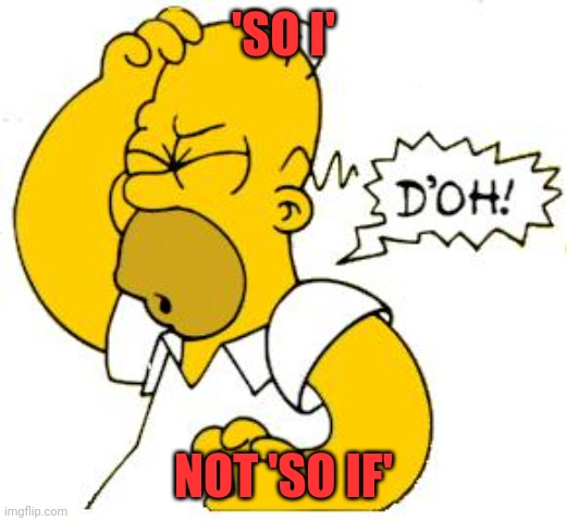 homer doh | 'SO I' NOT 'SO IF' | image tagged in homer doh | made w/ Imgflip meme maker