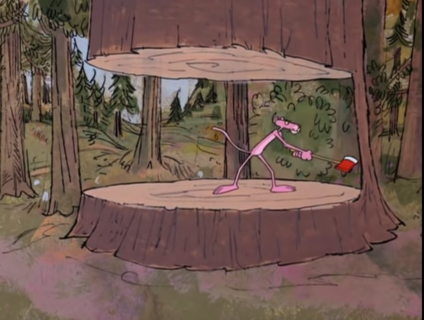 Pink panther cutting trees Blank Meme Template