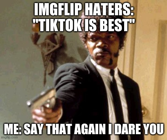 just TRY imgflip like seriously | IMGFLIP HATERS: "TIKTOK IS BEST"; ME: SAY THAT AGAIN I DARE YOU | image tagged in memes,say that again i dare you | made w/ Imgflip meme maker