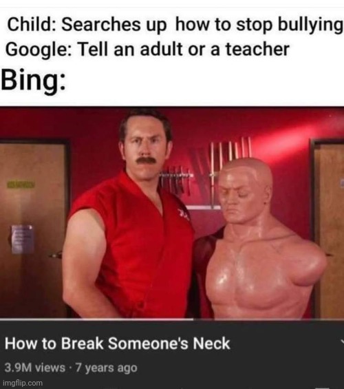 Quit crying and  snap that neck! | image tagged in google,bing,bullying | made w/ Imgflip meme maker