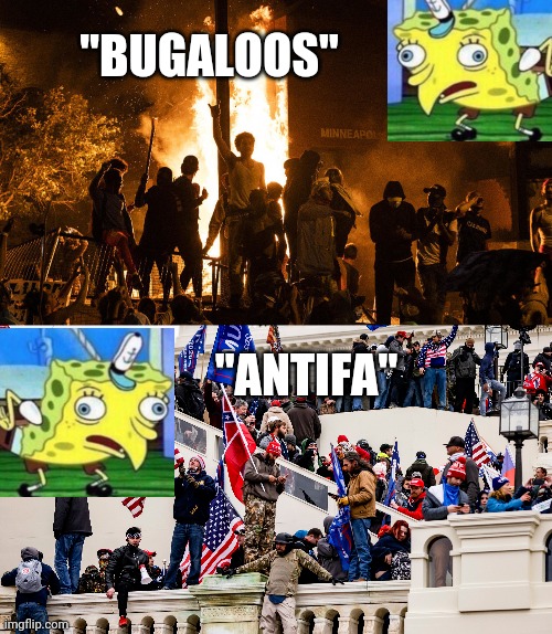 Dementia | "BUGALOOS"; "ANTIFA" | image tagged in democrats,republicans,dementia | made w/ Imgflip meme maker