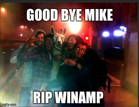 Good bye Mike. Rip Winamp | GOOD BYE MIKE RIP WINAMP | image tagged in winamp lama | made w/ Imgflip meme maker