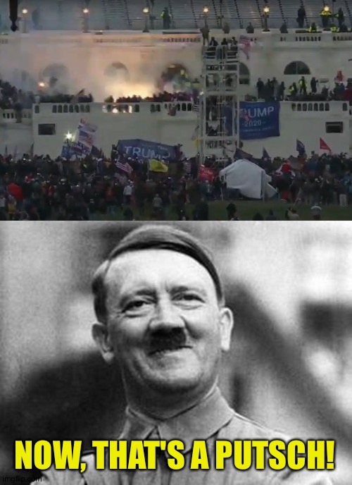 All that's missing is the beer hall | NOW, THAT'S A PUTSCH! | image tagged in capitol riot flash bangs,adolf hitler | made w/ Imgflip meme maker