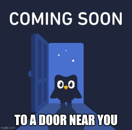 To a door near you!... | TO A DOOR NEAR YOU | image tagged in duolingo coming soon | made w/ Imgflip meme maker