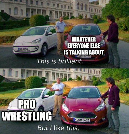 This Is Brilliant But I Like This | WHATEVER EVERYONE ELSE IS TALKING ABOUT; PRO WRESTLING | image tagged in this is brilliant but i like this | made w/ Imgflip meme maker