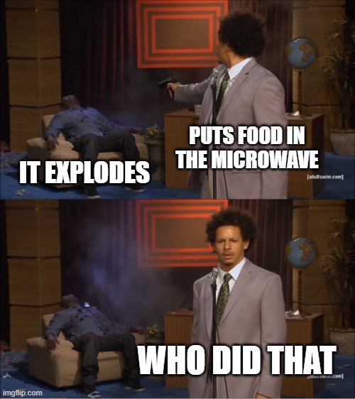 Who Killed Hannibal | PUTS FOOD IN THE MICROWAVE; IT EXPLODES; WHO DID THAT | image tagged in memes,who killed hannibal | made w/ Imgflip meme maker