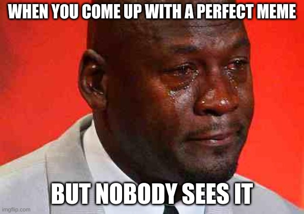 ? happens all over imgflip ? | WHEN YOU COME UP WITH A PERFECT MEME; BUT NOBODY SEES IT | image tagged in crying michael jordan | made w/ Imgflip meme maker