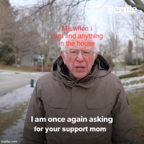 Bernie I Am Once Again Asking For Your Support | Me when i cant find anything in the house; for your support mom | image tagged in memes,bernie i am once again asking for your support | made w/ Imgflip meme maker