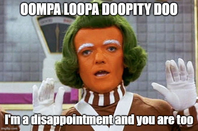 Oompa lo-oh. got that right -Comrade-Wolf | OOMPA LOOPA DOOPITY DOO; I'm a disappointment and you are too | image tagged in oompa loompa | made w/ Imgflip meme maker
