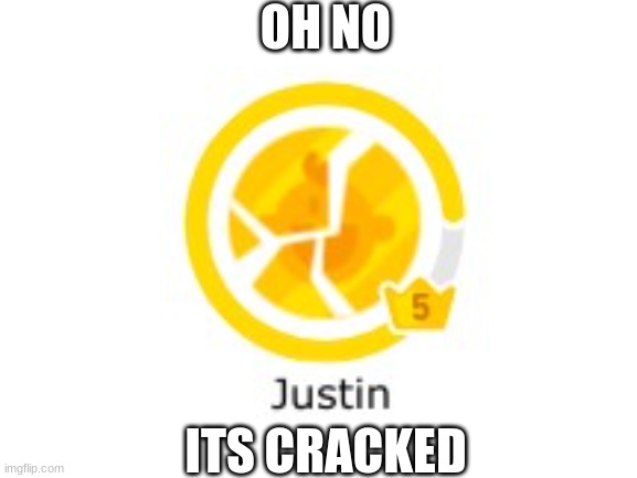 Justin is Cracked | OH NO; ITS CRACKED | image tagged in cracked,justin | made w/ Imgflip meme maker