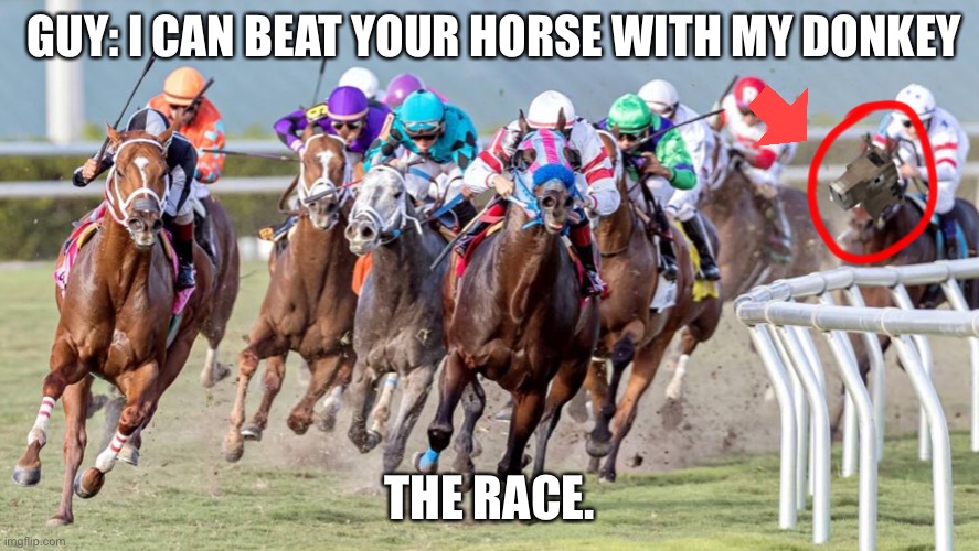 MinecRft | GUY: I CAN BEAT YOUR HORSE WITH MY DONKEY; THE RACE. | image tagged in minecraft,donkey | made w/ Imgflip meme maker