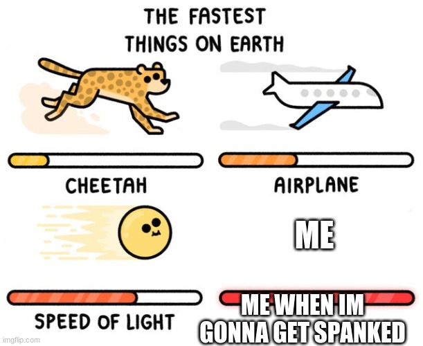 fastest thing possible | ME; ME WHEN IM GONNA GET SPANKED | image tagged in fastest thing possible | made w/ Imgflip meme maker