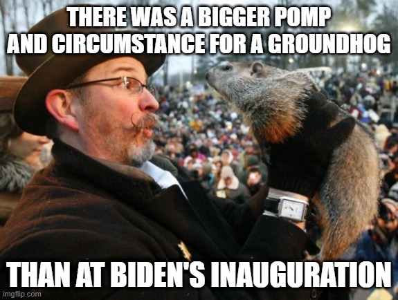 Punxsutawney Phil | THERE WAS A BIGGER POMP AND CIRCUMSTANCE FOR A GROUNDHOG; THAN AT BIDEN'S INAUGURATION | image tagged in punxsutawney phil | made w/ Imgflip meme maker