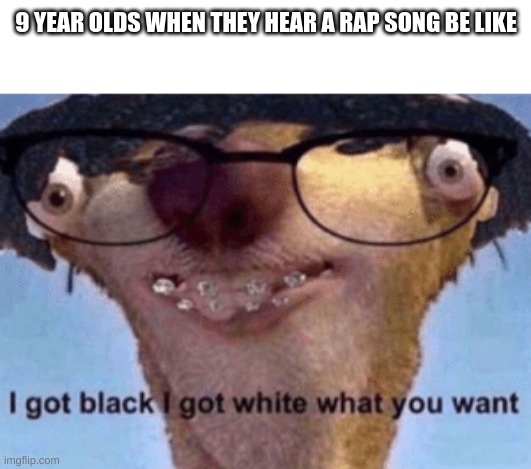 I got black I got white what ya want | 9 YEAR OLDS WHEN THEY HEAR A RAP SONG BE LIKE | image tagged in i got black i got white what ya want | made w/ Imgflip meme maker