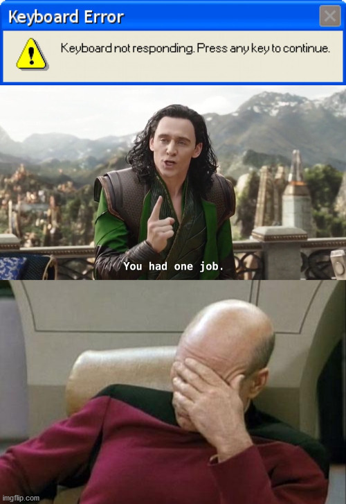 You had one job... | image tagged in you had one job just the one,memes,captain picard facepalm,funny | made w/ Imgflip meme maker