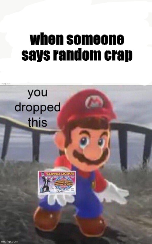 when someone says random crap | image tagged in mario you dropped this | made w/ Imgflip meme maker