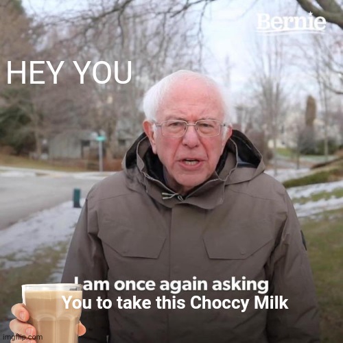 Cause you deserve it |  HEY YOU; You to take this Choccy Milk | image tagged in memes,bernie i am once again asking for your support,choccy milk | made w/ Imgflip meme maker