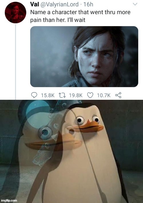 It's true though | image tagged in name one character who went through more pain than her,socially awesome awkward penguin,not stonks | made w/ Imgflip meme maker