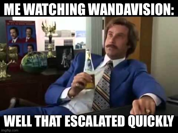 LOL | ME WATCHING WANDAVISION:; WELL THAT ESCALATED QUICKLY | image tagged in memes,well that escalated quickly,funny,wandavision | made w/ Imgflip meme maker