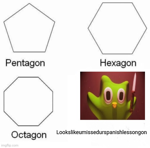 Lookslikeumissedurspanishlessongon | Lookslikeumissedurspanishlessongon | image tagged in memes,pentagon hexagon octagon | made w/ Imgflip meme maker