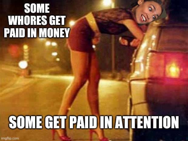 Prostitute | SOME WHORES GET PAID IN MONEY SOME GET PAID IN ATTENTION | image tagged in prostitute | made w/ Imgflip meme maker
