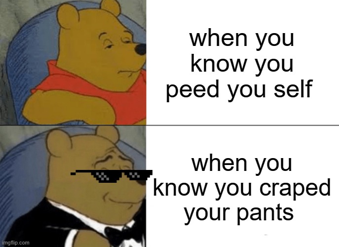 number 1 sucks number  2 is good | when you know you peed you self; when you know you craped your pants | image tagged in memes,tuxedo winnie the pooh | made w/ Imgflip meme maker