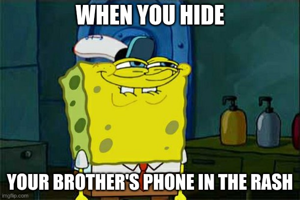 Don't You Squidward Meme | WHEN YOU HIDE; YOUR BROTHER'S PHONE IN THE RASH | image tagged in memes,don't you squidward | made w/ Imgflip meme maker