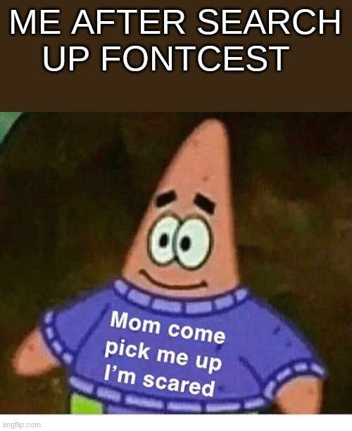 DON't search it plz | ME AFTER SEARCH UP FONTCEST | image tagged in mom pick me up i'm scared,i wish fontcest burn in hell | made w/ Imgflip meme maker
