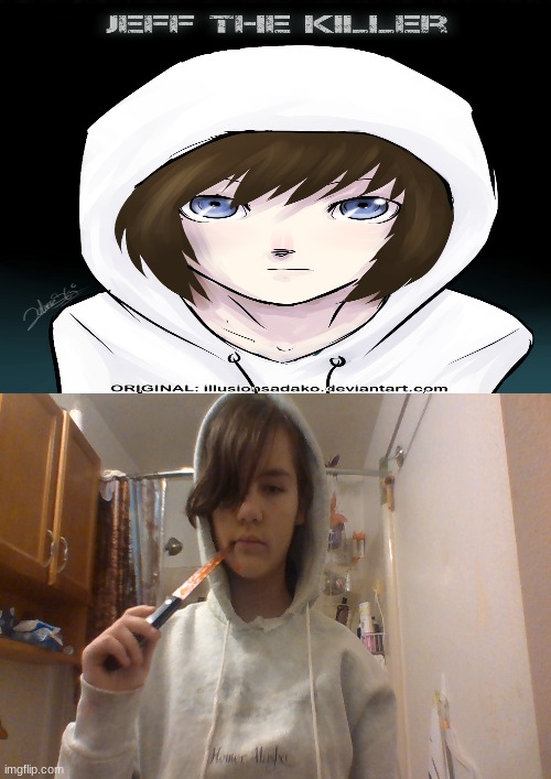 young jeff cosplay FAKE KNIFE! | image tagged in creepypasta | made w/ Imgflip meme maker