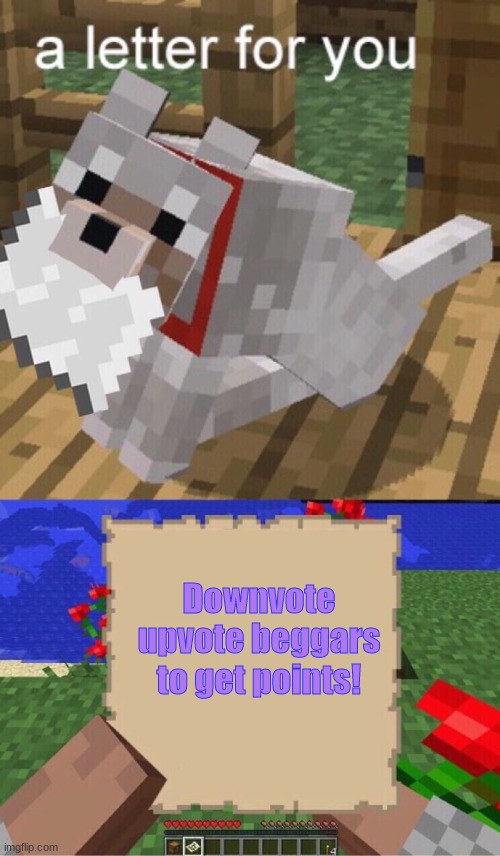 Whenever your pupper gives you mail IMAO |  Downvote upvote beggars to get points! | image tagged in minecraft mail | made w/ Imgflip meme maker
