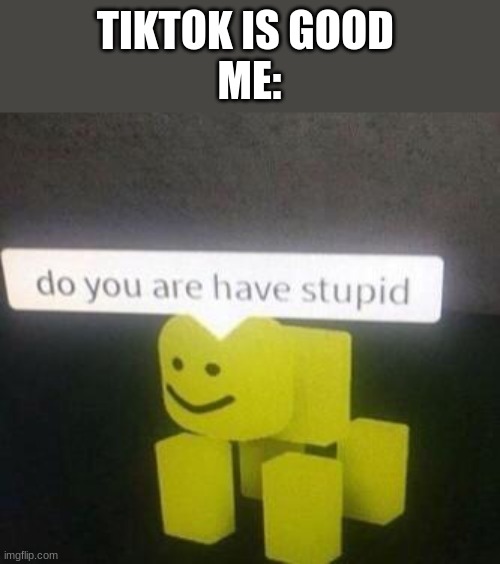 do you have stupid | TIKTOK IS GOOD 
ME: | image tagged in do you have stupid | made w/ Imgflip meme maker