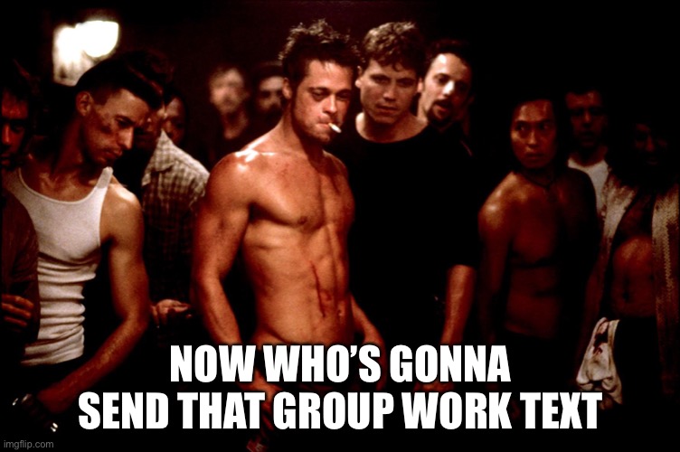 NOW WHO’S GONNA SEND THAT GROUP WORK TEXT | image tagged in group projects,zoom,meetings,asshole | made w/ Imgflip meme maker