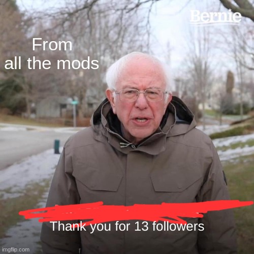 Bernie I Am Once Again Asking For Your Support Meme | From all the mods; Thank you for 13 followers | image tagged in memes,bernie i am once again asking for your support | made w/ Imgflip meme maker