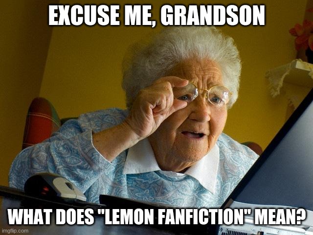 Grandma Finds The Internet Meme | EXCUSE ME, GRANDSON; WHAT DOES "LEMON FANFICTION" MEAN? | image tagged in memes,grandma finds the internet | made w/ Imgflip meme maker