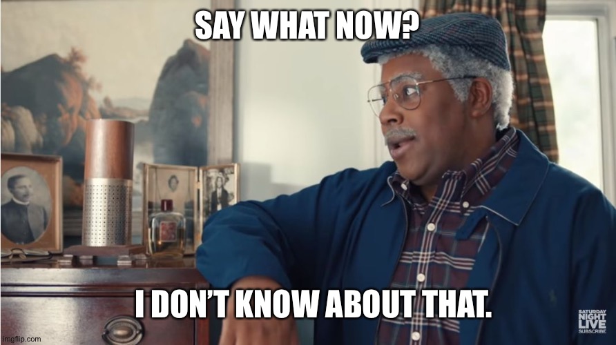Amazon Echo Silver | SAY WHAT NOW? I DON’T KNOW ABOUT THAT. | image tagged in amazon echo silver | made w/ Imgflip meme maker