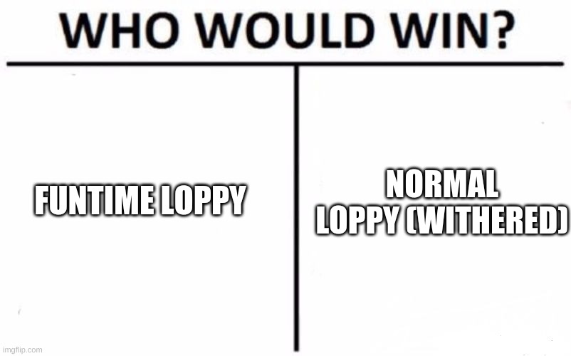 Who will win? (your opinion in the comments) | FUNTIME LOPPY; NORMAL LOPPY (WITHERED) | image tagged in memes,who would win | made w/ Imgflip meme maker