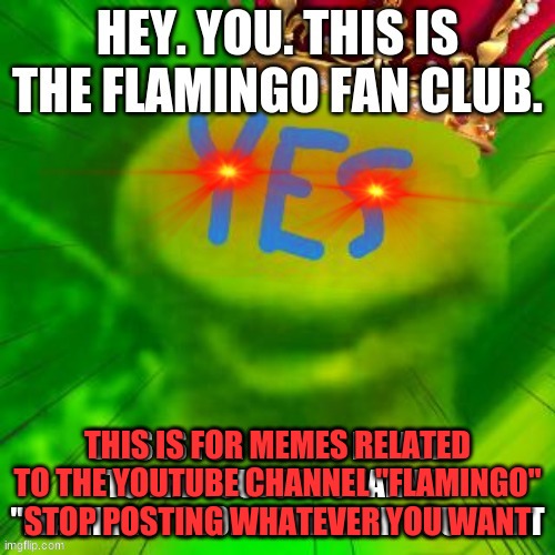 READ THIS. NOW. | THIS IS FOR MEMES RELATED TO THE YOUTUBE CHANNEL "FLAMINGO" STOP POSTING WHATEVER YOU WANT | image tagged in read this,stop reading the tags,look at the meme you moron,stop looking at the tags and read the meme,read the meme | made w/ Imgflip meme maker