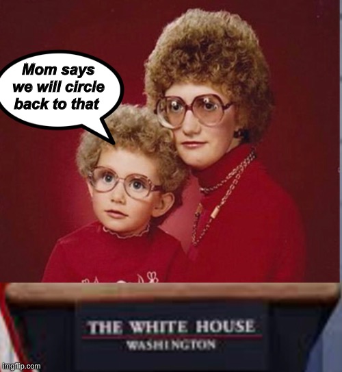 Mom says we will circle back to that | image tagged in press secretary,memes,politics lol | made w/ Imgflip meme maker