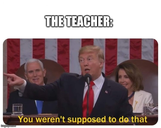 You weren't supposed to do that | THE TEACHER: | image tagged in you weren't supposed to do that | made w/ Imgflip meme maker