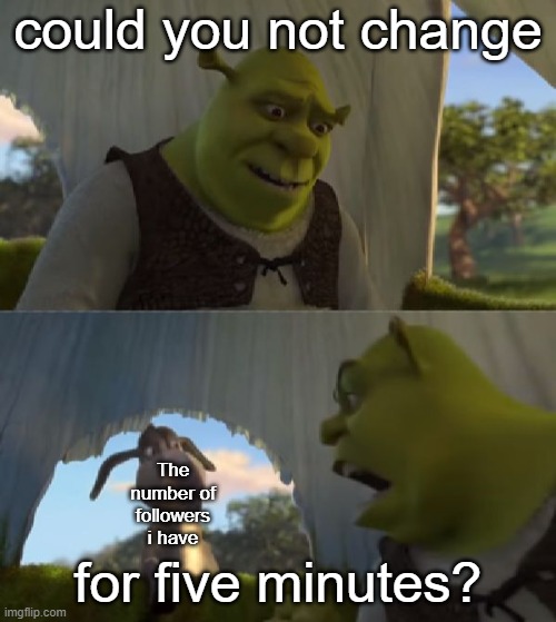 Could you not ___ for 5 MINUTES | could you not change; The number of followers i have; for five minutes? | image tagged in could you not ___ for 5 minutes | made w/ Imgflip meme maker
