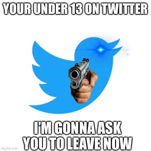 Twitter | YOUR UNDER 13 ON TWITTER; I’M GONNA ASK YOU TO LEAVE NOW | image tagged in twitter,guns,memes | made w/ Imgflip meme maker