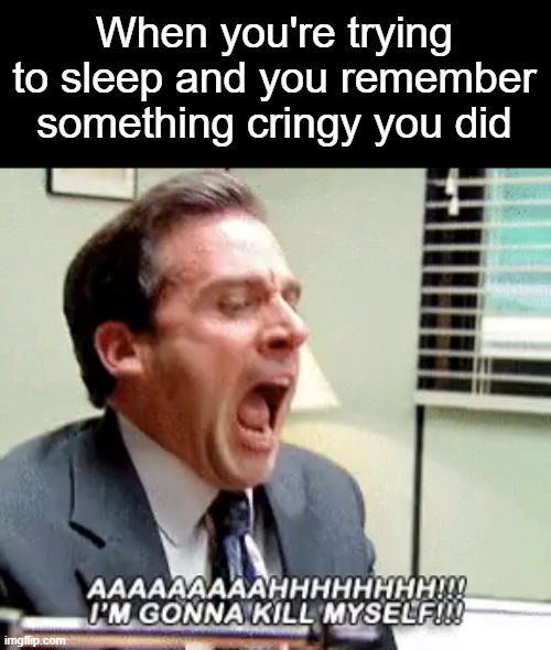 Michael Scott I'm gonna kill myself | When you're trying to sleep and you remember something cringy you did | image tagged in michael scott i'm gonna kill myself | made w/ Imgflip meme maker